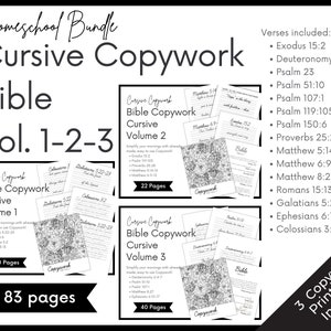 Bible Cursive Copywork Bundle, Homeschool handwriting practice sheets, Charlotte Mason copywork, learn to write printable scripture for kids