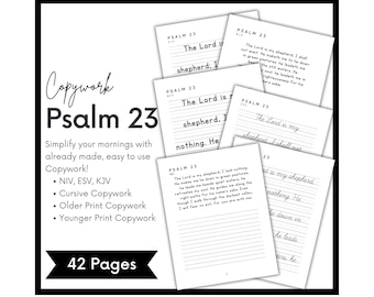 Copywork for Charlotte Mason Homeschool, Psalm 23, Print and Cursive, NIV, ESV, KJV Handwriting Practice, Dictation, Morning Time