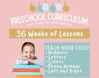 Preschool Curriculum Printable for Homeschool, teach letters, numbers, colors and phone number at home program