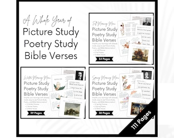 One Year of Charlotte Mason Morning Time,  Homeschool Morning Menu, Picture Art Study, Poetry, Bible Verses, Morning Basket Bundle, Copywork