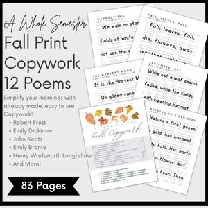 Herbstdruck Kopie und saisonale Poesie Studie, Charlotte Mason Homeschooling Printable, Morgenkorb, Poesie Teatime, Robert Frost