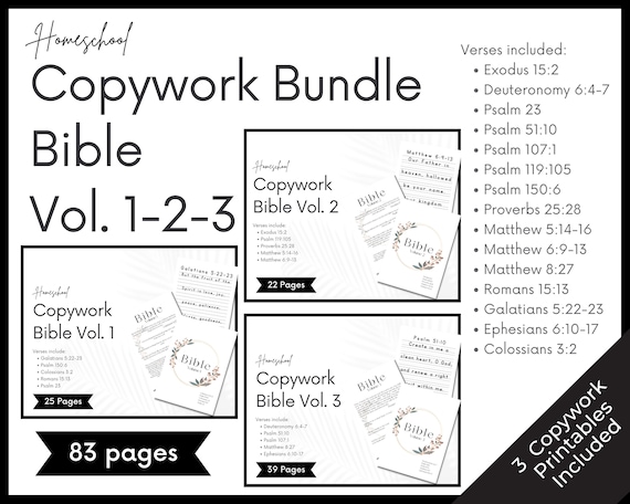 Bible Print Copywork Bundle, Homeschool handwriting practice sheets, Charlotte Mason copywork, learn to write printable scripture for kids
