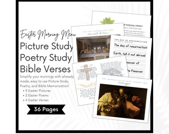 Charlotte Mason Easter Lent Morning Time,  Homeschool Morning Menu, Picture Art Study, Poetry, Bible Verses, Morning Basket Bundle, Copywork