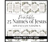25 Names of Jesus Christ, Advent Countdown, Christmas Bible Countdown, NIV, ESV, KJV, Advent Verses, Bible Verses, Printable Advent