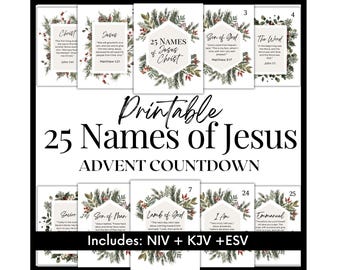 25 Names of Jesus Christ, Advent Countdown, Christmas Bible Countdown, NIV, ESV, KJV, Advent Verses, Bible Verses, Printable Advent