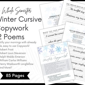Winter Cursive Copywork and Seasonal Poetry Study, Charlotte Mason Homeschooling Printable, Morning Basket, Poetry teatime, Robert Frost