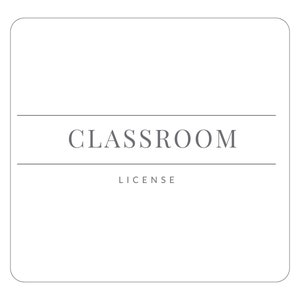 May include: A white square sign with a gray border and the text "CLASSROOM LICENSE" in gray.