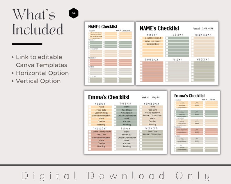 Editable Weekly Checklist for Kids To-do List Task Chart Daily ...