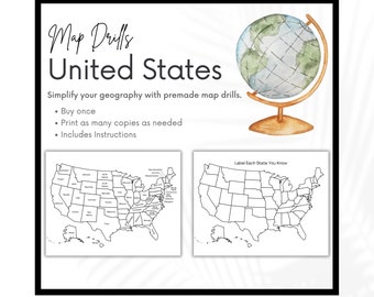 United States Map Work, Charlotte Mason Map Drills Geography, Mapping, Map Questions, Homeschool Printable