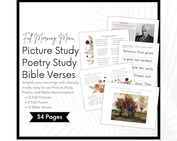 Charlotte Mason Fall Morning Time,  Homeschool Autumn Morning Menu, Picture Art Study, Poetry, Bible Verses, Morning Basket Bundle, Copywork