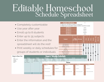 Editable Homeschool Schedule Spreadsheet, Customizable Homeschool Planner, Weekly, Daily Lesson Plans, Charlotte Mason, 2025-26, Customize