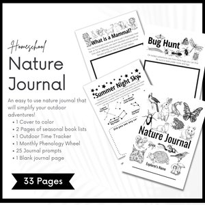 Nature Journal Unit Study for Kids, Charlotte Mason science printable, outdoor Homeschool, nature notebooking, Phenology, mammals, reptiles