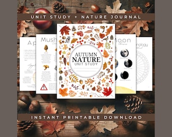 Fall Unit Study Autumn Nature Journal, homeschool science, mushroom, apple, moon, tree, migration, goose unit studies, elementary, preschool
