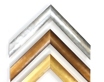 May include: Three picture frame corners in different finishes: silver, brown, and gold.