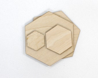 1/8" Hexagon  Craft Shapes/Birch Plywood Round Shapes/Unfinished Hexagon Cutout