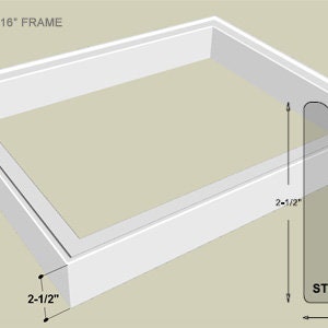 May include: A white picture frame with a 20x16 inch opening. The frame is 2 1/2 inches wide and has a simple, clean design. The frame is labeled "STR8" and has a 1 1/8 inch wide profile.