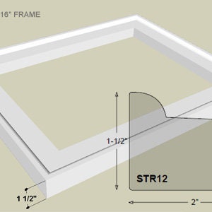 May include: A white picture frame with a 20x16 inch opening. The frame is 1 1/2 inches wide and has a simple, clean design. The frame is labeled "STR12" and is 2 inches wide.