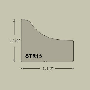 May include: A gray, curved molding with the text "STR15" and measurements of 1-1/4" by 1-1/2".