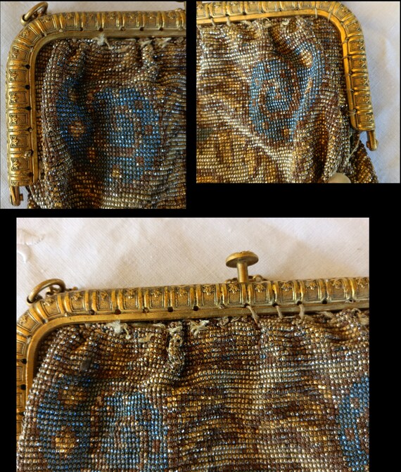Vintage Bag with Brass Frame and Pearl Tapestry a… - image 8