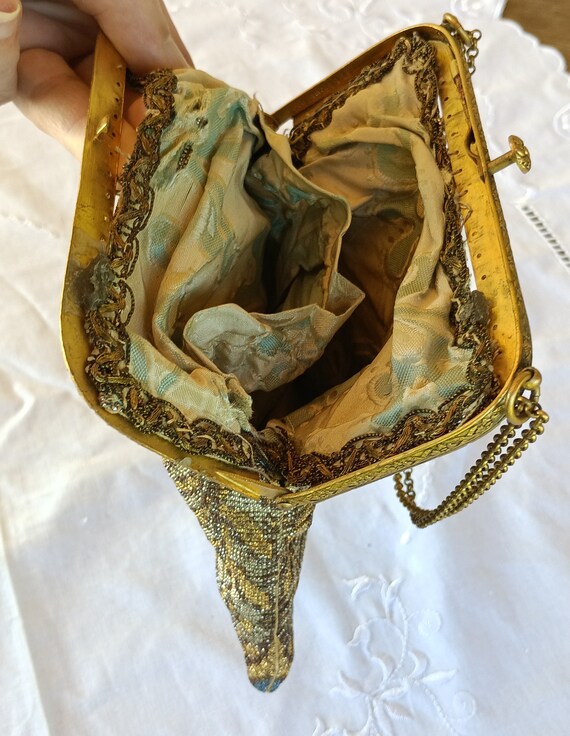 Vintage Bag with Brass Frame and Pearl Tapestry a… - image 7