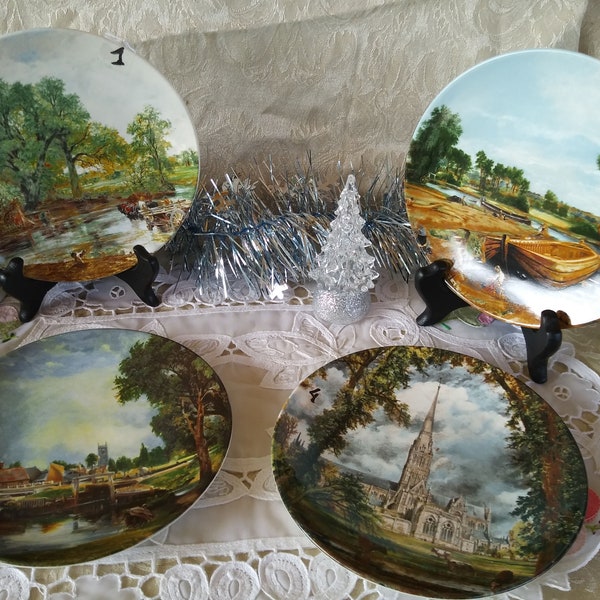 Assiettes Décoratives Vintages, Marque Poole England en Porcelaine + Supports. Décors de Paysages Anglais de John Constable-Funbroc