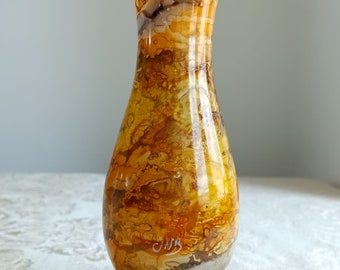 Vase en Verre Vintage Peint Main,Style Minéral, Pierre.Soliflore Signé JNB, Pièce Unique- Funbroc France