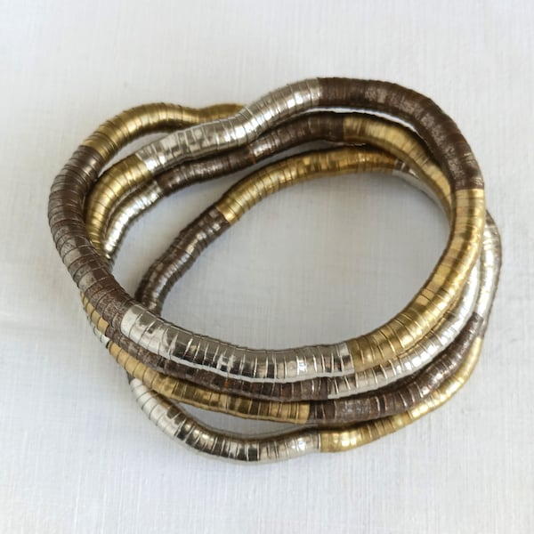 Bijou Articulé Modulable en Métal Tricolore Vintage. Collier ou Bracelet Style Serpent-Funbroc France