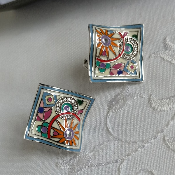 Boucles d'Oreilles Marque Una Storia Modèle Pashmina en Argent 925 et Laque Ornées d'Oxydes de Zirconium.Bijou Coloré Contemporain-Funbroc