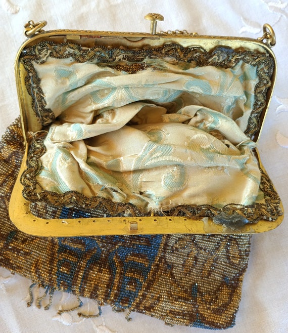 Vintage Bag with Brass Frame and Pearl Tapestry a… - image 3