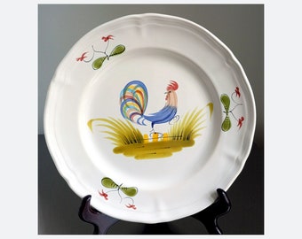 Plato de gallo en loza vintage de Lunéville pintada a mano para uso o colección-Funbroc Francia