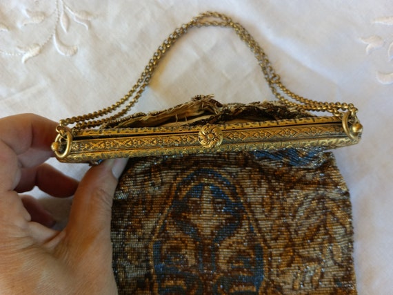 Vintage Bag with Brass Frame and Pearl Tapestry a… - image 4