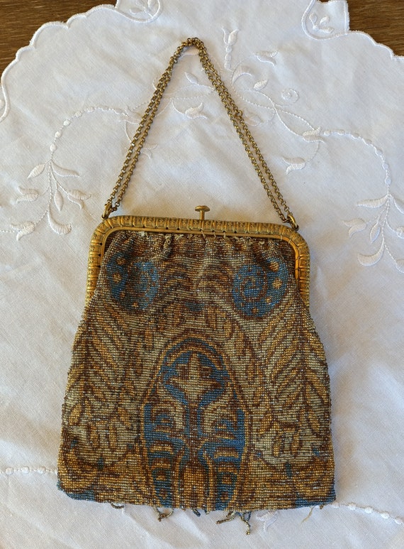 Vintage Bag with Brass Frame and Pearl Tapestry a… - image 2