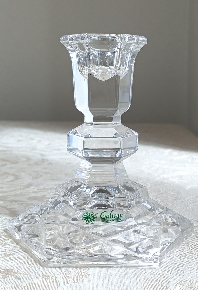2 Galway Brand Crystal Candle Holders Made in Ireland. Hexagonal Shaped