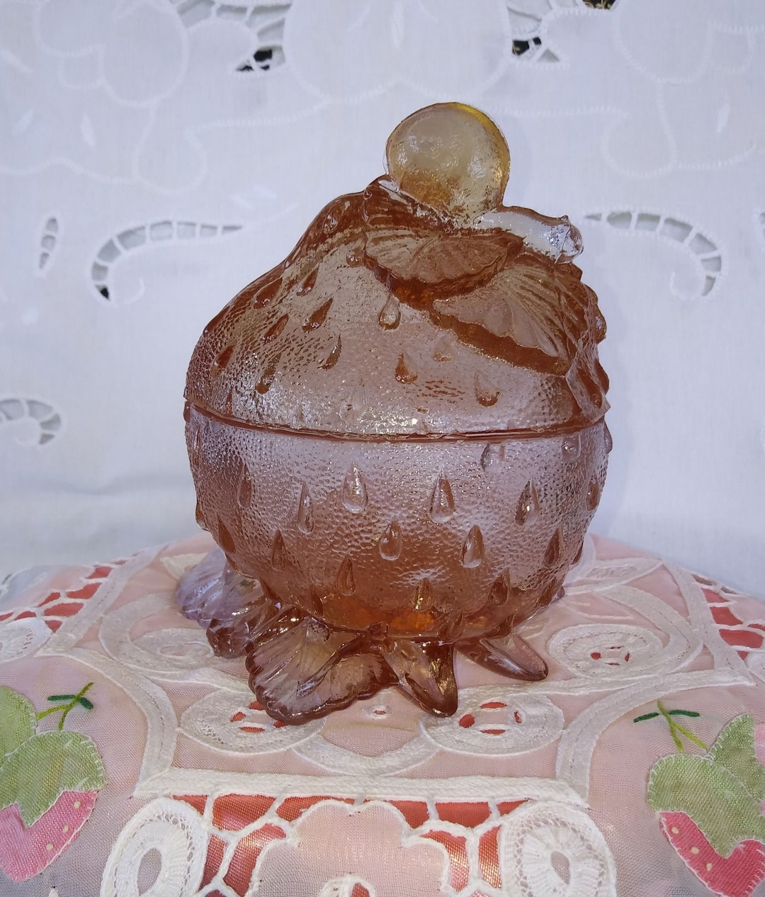 Portieux Strawberry Sugarpot in Textured and Pressed French Etsy