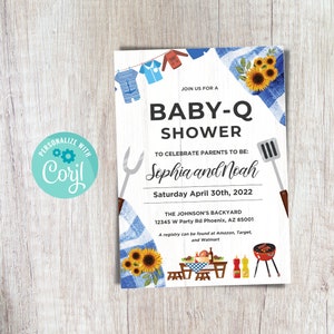 Baby-Q Invitation Editable BabyQ Shower Invitation Boy BBQ Baby Shower Invitation Backyard Baby Shower Couples Baby Q Shower Invite Download