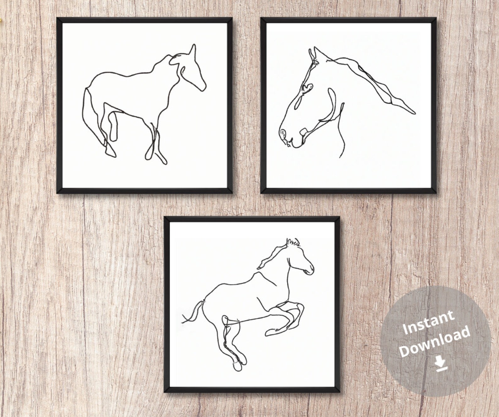 Horse Line Art Drawing Prints Set of 3 Horse Line Wall Art Modern Line ...