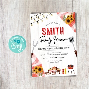 Family Reunion Invitation Family Summer BBQ Barbeque Family Party Reunion Invite Family Picnic Invitation Editable Downloadable Printable