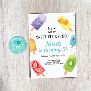 Editable Popsicle Birthday Party Invitation Summer Birthday Invitation Pool Party Invite Pop On Over Invitation Boy Summer Birthday Invite