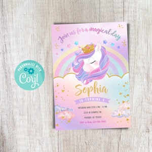 Unicorn Birthday Invitation Editable Unicorn Party Invitation Unicorn Birthday Invitation Rainbow Unicorn Invitation Girl Instant Download