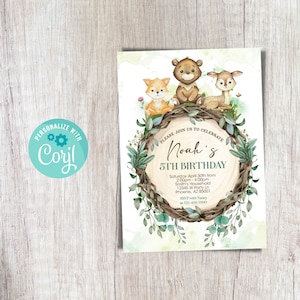 Woodland Birthday Invitation Editable Woodland Birthday Invite Woodland Theme Birthday Cute Greenery Forest Trees Instant Download