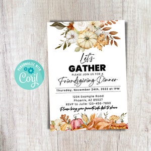 Friendsgiving Dinner Invitation Let's Gather Friendsgiving Invite Let's Give Thanks Friendsgiving Party Friendsgiving Invitation Editable