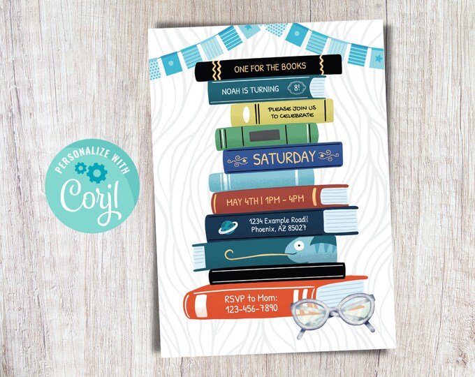 Book Birthday Invite book Theme B-day Invitation Instant - Etsy
