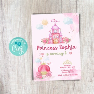 Rosa Prinzessin Geburtstagseinladung Bearbeitbare Prinzessin Geburtstagseinladung Prinzessin Mädchen Geburtstagseinladung Schlosseinladung Schloss Geburtstag