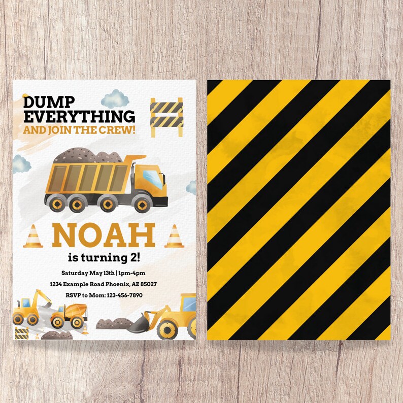 Dump Truck Invitation Editable Dump Truck Birthday Party - Etsy
