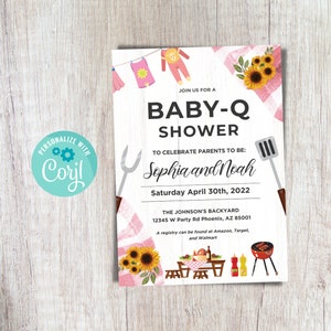 Editable Baby-Q Shower Invitation Girl BBQ Baby Shower Invitation Backyard Baby Shower Couples Baby Q Shower Invite Download