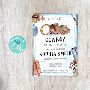 Cowboy Baby Shower Invitation Western Baby Shower Invitation Country Baby Shower Invite Cowboy on the Way Rodeo Instant Download