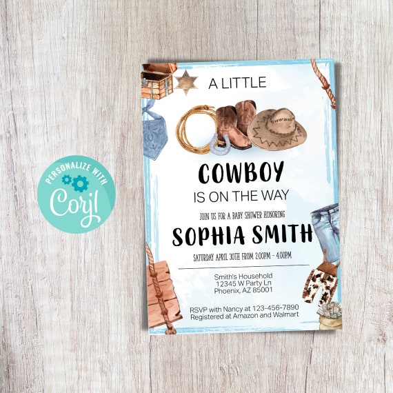 Cowboy Baby Shower Invitation Western Baby Shower Invitation Etsy