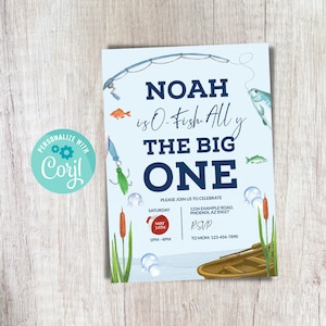 Fishing Invitation Fishing Birthday Invitation The Big One Birthday Invitation Ofishal One Ofishally One O-Fish-Ally One 1st Birthday Party