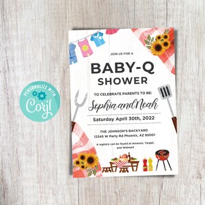 Editable Baby-Q Shower Invitation BBQ Baby Shower Invitation Backyard Baby Shower Couples Baby Q Shower Invite Gender Neutral Download