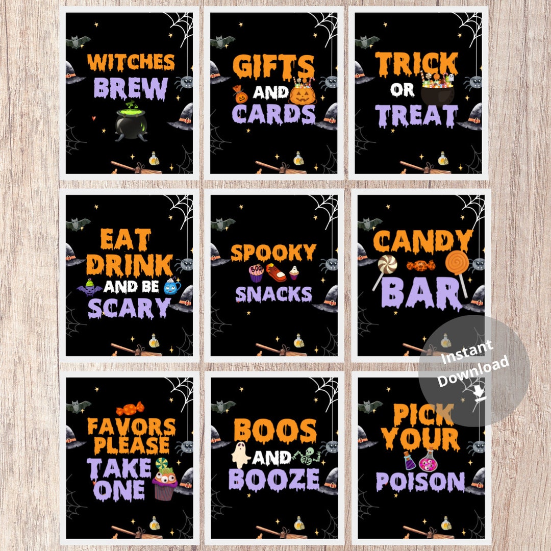 Halloween Party Black Sign Bundle Set of 9 Halloween Party Etsy
